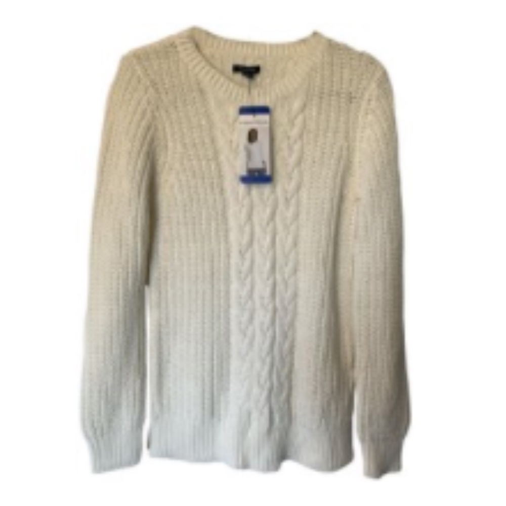 Nautica White Cable Knit Sweater L  NWT